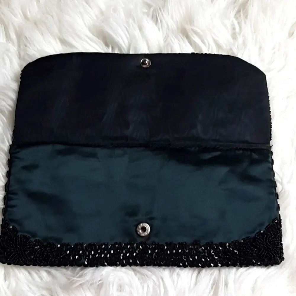 Vintage‎ Black Poinsettia Beaded Evening Clutch Bag